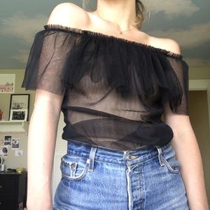 Reformation Sheer Tulle Off the Shoulder Top